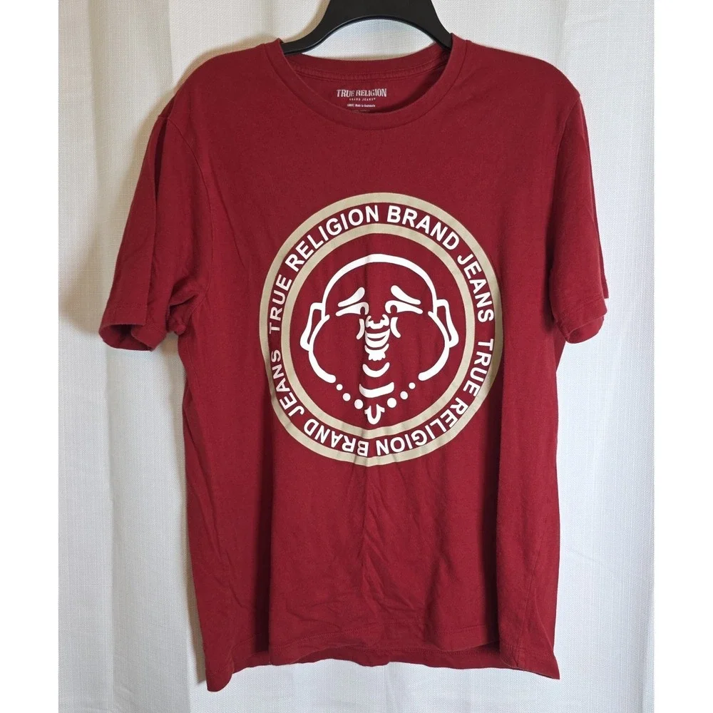 True Religion Buddha Logo T-Shirt Red Graphic Tee Men's‎ Size Large Cotton